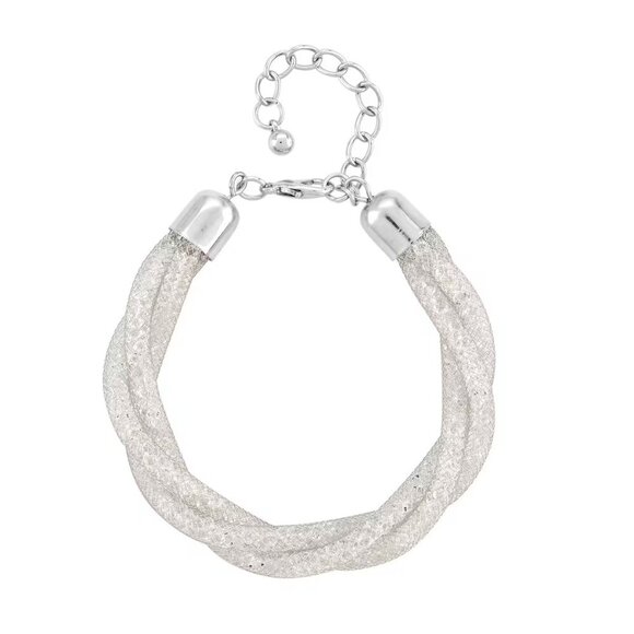 Jewelry - White Austrian Crystal Twisted Double Row Bracelet in Silvertone 8 Inches